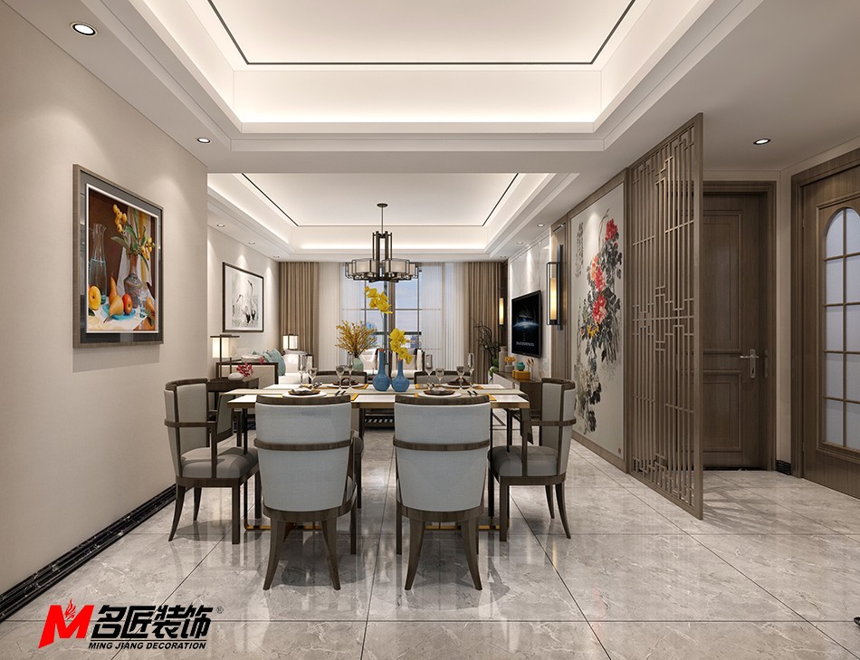 新中式风格室内装修设计效果图-江门中海寰宇三居123平米