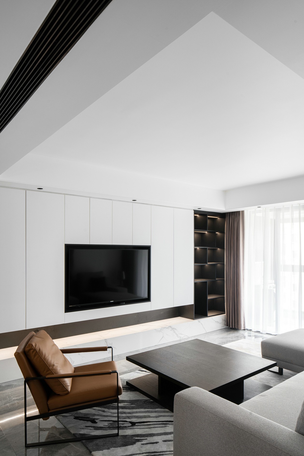 现代极简风格室内家装案例效果图-客厅电视背景墙