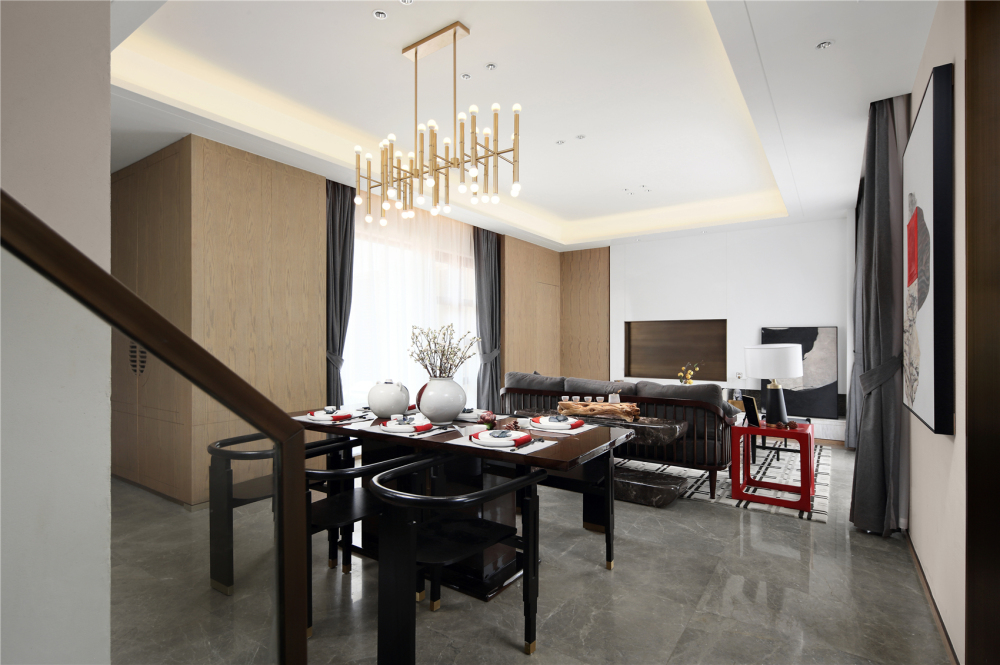 新中式风格别墅家装案例效果图-餐厅楼梯